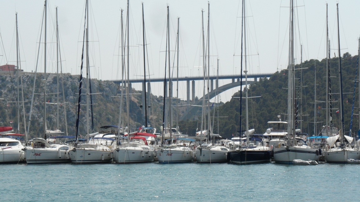 Skradin harbour and highway bridge