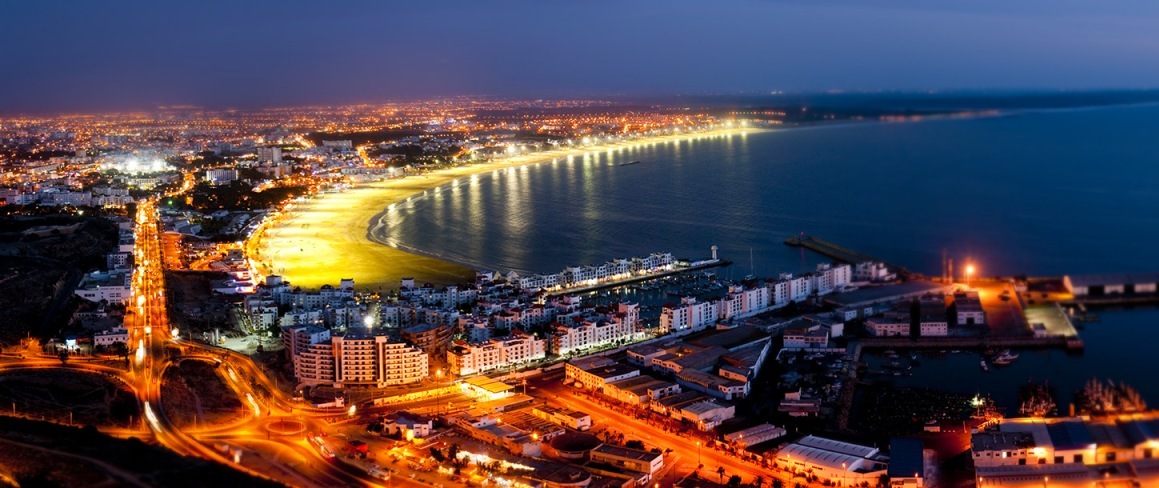 Agadir marina and beach at night