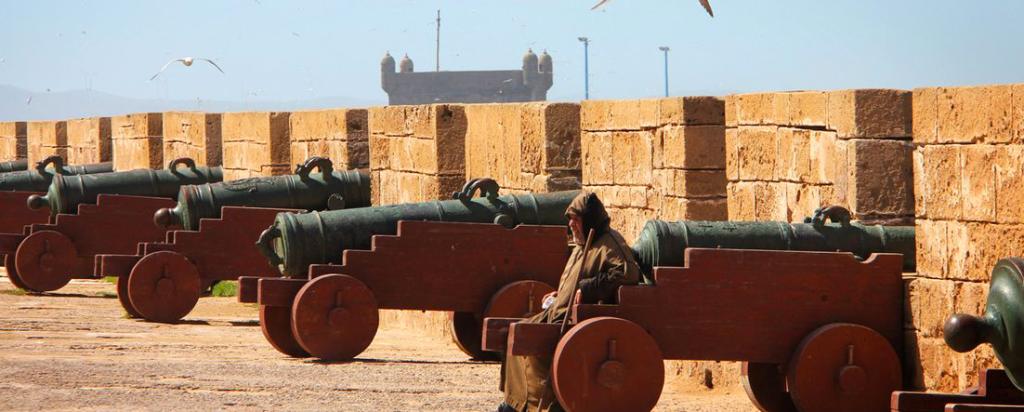 Cannons guarding the sea walls in Essaouira