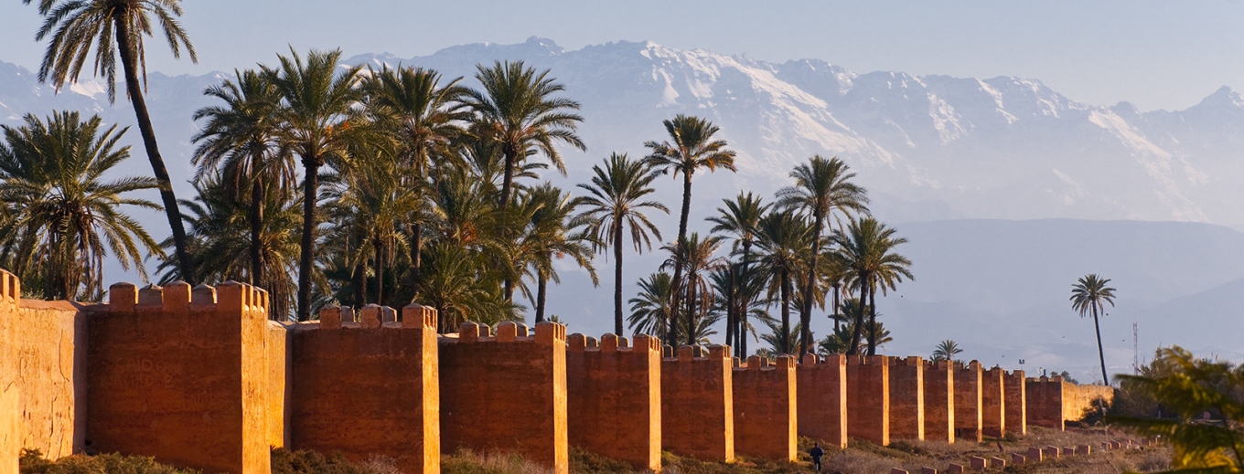 Marrakech city Walls with High Atlas in background