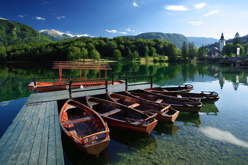 Rowing boats at Ribcev Laz (Lake Bohinj)